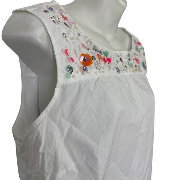 Talbots White Cotton Womens Sleeveless Top Beaded Rhinestones Colorful Shirt 12 - Picture 4 of 16